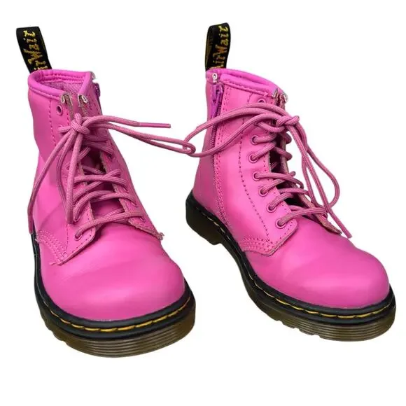 Dr. Martens Kids Pink Leather Lace Up Combat Boots Size US 9 - Picture 5 of 11